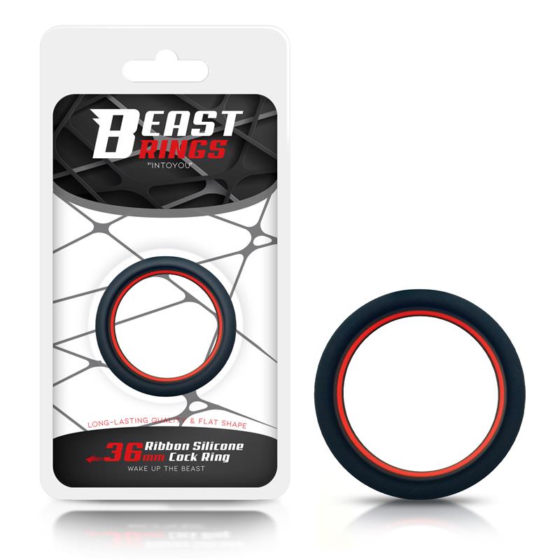 BEAST RINGS Cock Ring 100% Silicona Sólida 3.6 cm Rojo y Negro