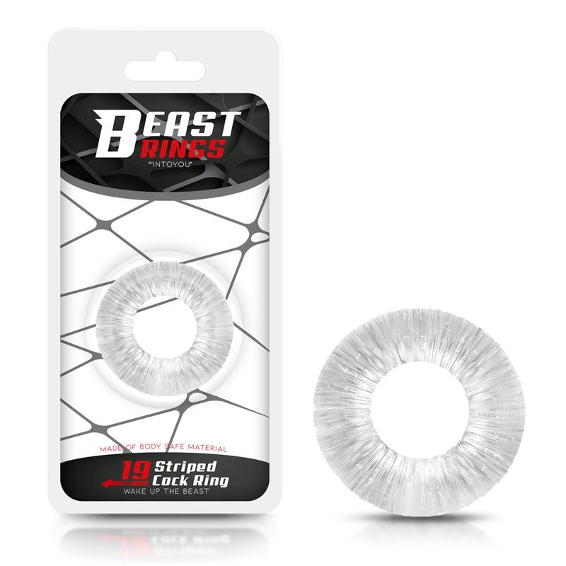 BEAST RINGS Cock Ring Striped Súper Flexible 1.9 cm Transparente