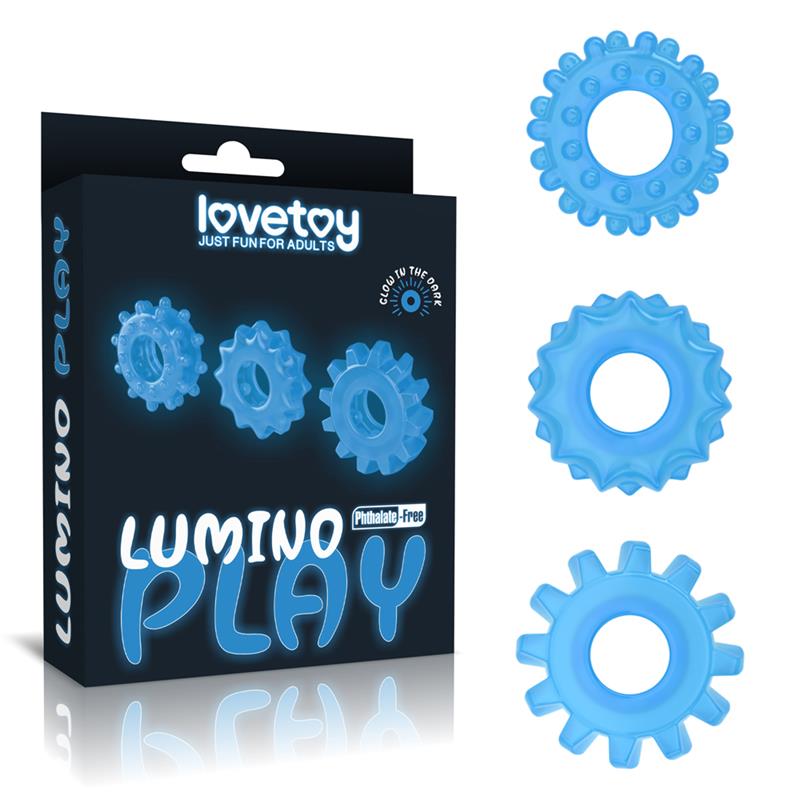 LOVETOY Lumino Play Set 3 Cock Ring Luz Azul